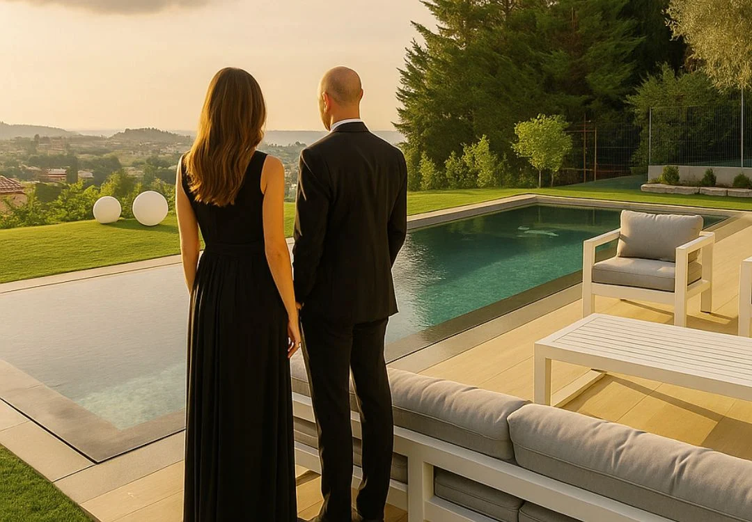 Mini piscine béton de forme libre avec spa intégré