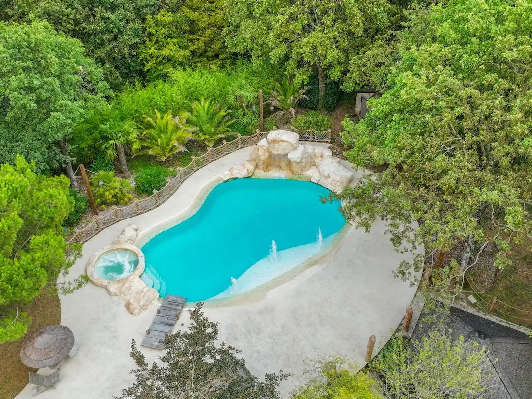 Piscine lagon creusée avec rocher décoratif à Toulouse